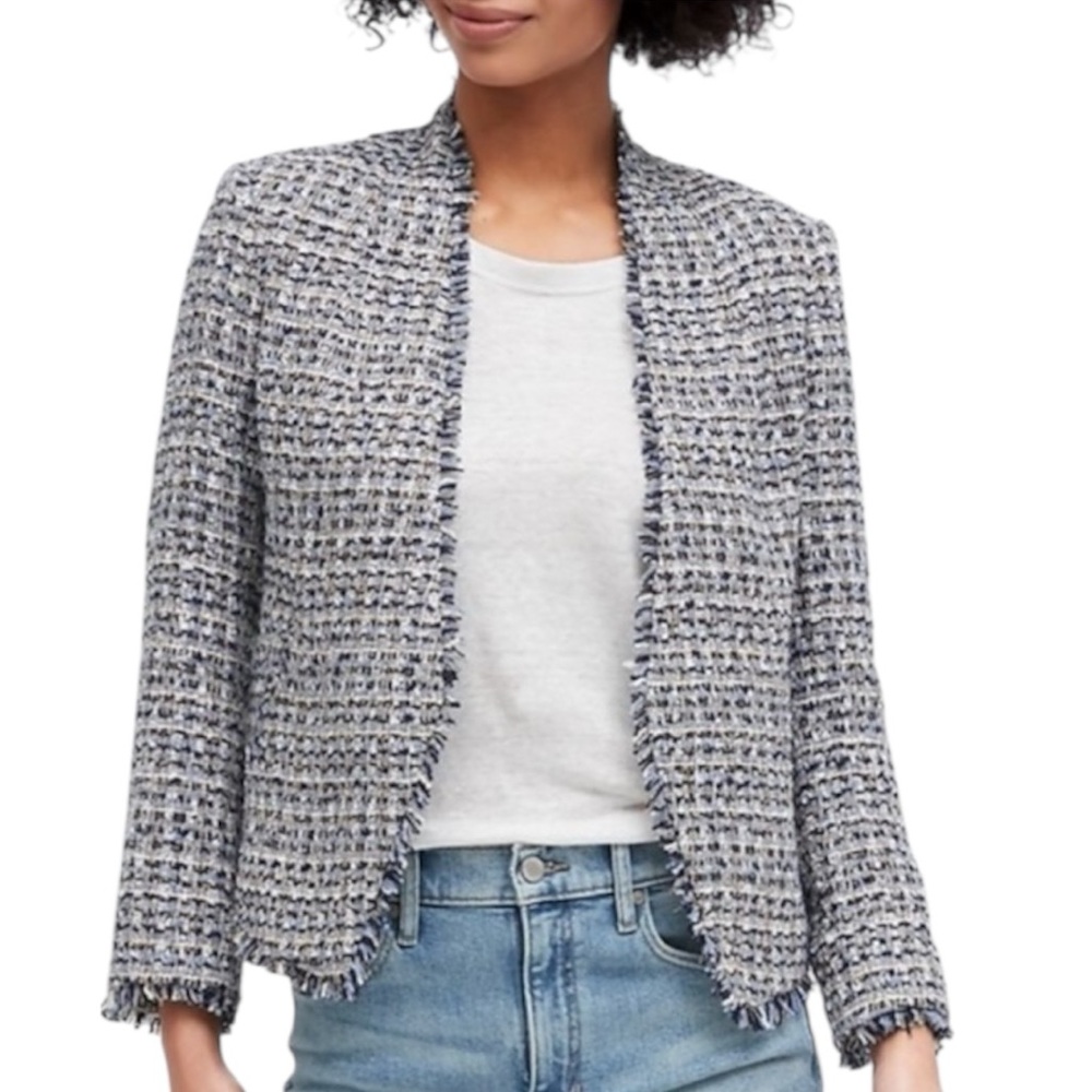 Banana Republic Collarless Metallic Tweed Blazer in Coastal Blue Size 6 💙🩵🤍 - Picture 13 of 13
